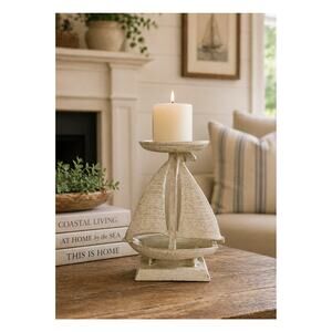 Vintage Cast Iron Sailboat Taper Candle Holder White 8" High x 6.5" Wide x 3.5"
